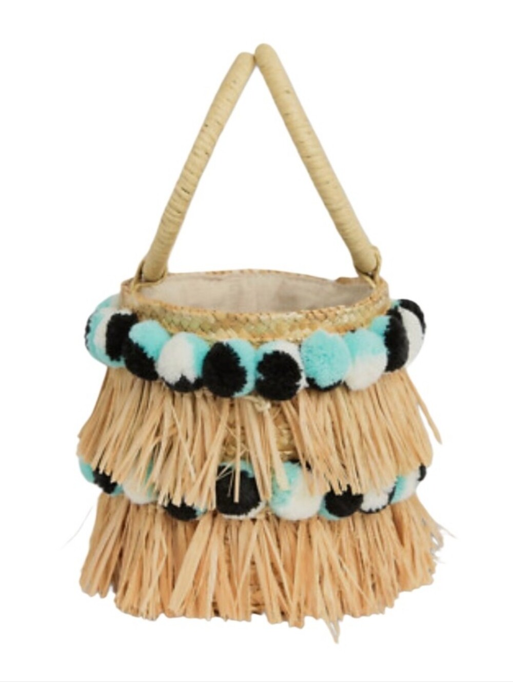 NWT BTB Los Angeles - Round Bucket Straw Fringe & Pompoms Colorfull - Picture 10 of 13